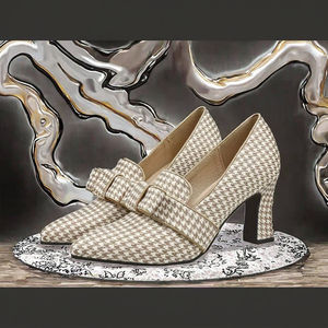 Chaussures d'hiver à talon carré et plateforme, doublure en PU, motif à carreaux, talon haut (5-8 cm), bout pointu, bout fermé, fermeture à enfiler, cheville - Product Image 2