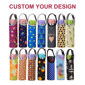 Cadeau promotionnel bon marché avec logo personnalisé conception de bouteille d'eau en néoprène de 500ml sac isotherme avec bandoulière et ventouse - Product Image 2