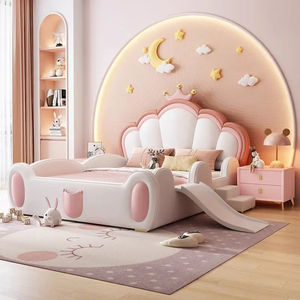 Nouveau lit de voiture en bois mignon pour enfant en bas âge, ensemble de chambre à coucher pour enfants écologique rose avec barrière de sécurité - Product Image 4