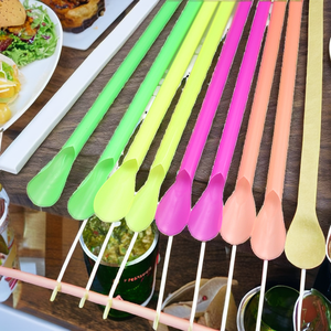 Pailles en <span class=keywords><strong>plastique</strong></span> colorées jetables avec cuillère pour smoothies, glaces, pailles flexibles pour boissons de fête - Product Image 2