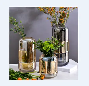 Уникальная ваза для цветов 3 размера, стеклянная высокая ваза для домашнего декора, цветная стеклянная ваза для растений