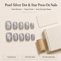 T2106 Kaixin Nouvelle Arrivée Faux Ongles à Presser Effet Perle Argentée, Points et Étoiles, Courts, Forme Arrondie, avec Accent Points et Effet Œil de Chat, Fournitures pour Ongles