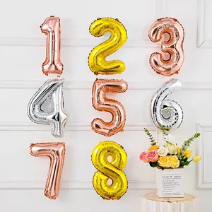 Palloncino in lamina d'argento con <span class=keywords><strong>numero</strong></span> rosa in oro 16 pollici per decorazione di compleanno palloncino per festa di buon compleanno forniture per 0-9 numeri - Product Image 3