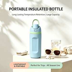 Botella de agua aislada de acero inoxidable de 480 ml, vaso de viaje con tapa abatible a prueba de fugas y asa portátil para oficina, deportes al aire libre - Product Image 4