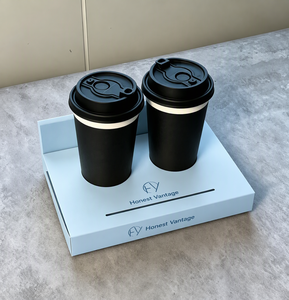 New Design Custom Reusable <b>Paper</b> Coffee Cup Holder <b>Tray</b> Biodegradable Double Cup Carrier Base Packaging for Milk Tea Takeaway - Product Image 3