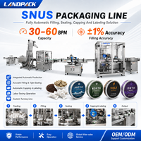 Chaîne de production entièrement automatique pour le remplissage, la scellage, le bouchonnage et l'étiquetage de sachets de snus buccal à la menthe fraîche en petites portions