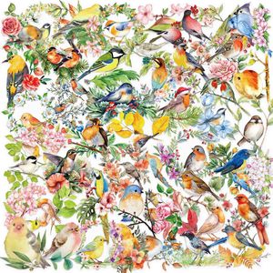 50 pièces étanche animaux Unfading transparent fleur <span class=keywords><strong>aquarelle</strong></span> oiseau autocollant - Product Image 1