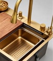 Évier de cuisine professionnel en acier inoxydable 304 doré avec planche à découper en bois, passoire et double robinet – Fournisseur OEM/ODM B2B