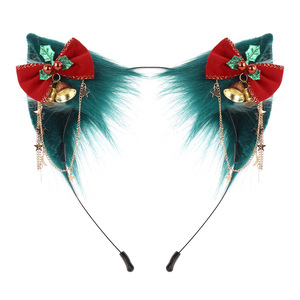 Customized in Stock Christmas Animal Ear Simulated fox <b>Fur</b> <b>Headband</b> Handmade <b>Headband</b> Green Realistic <b>Headband</b> - Product Image 1