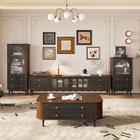 Meuble TV et Table Basse Haut de Gamme en Bois Massif Style Mid-Century, Écologique et Durable, avec Rangement pour Salon et Chambre d'Hôtel