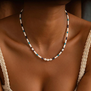 Collier ras du cou bohème <span class=keywords><strong>Heishi</strong></span> perlé pour femme, pierre naturelle, perle d'eau douce, plaqué or 18 carats, vente en gros CL26-127 - Product Image 1