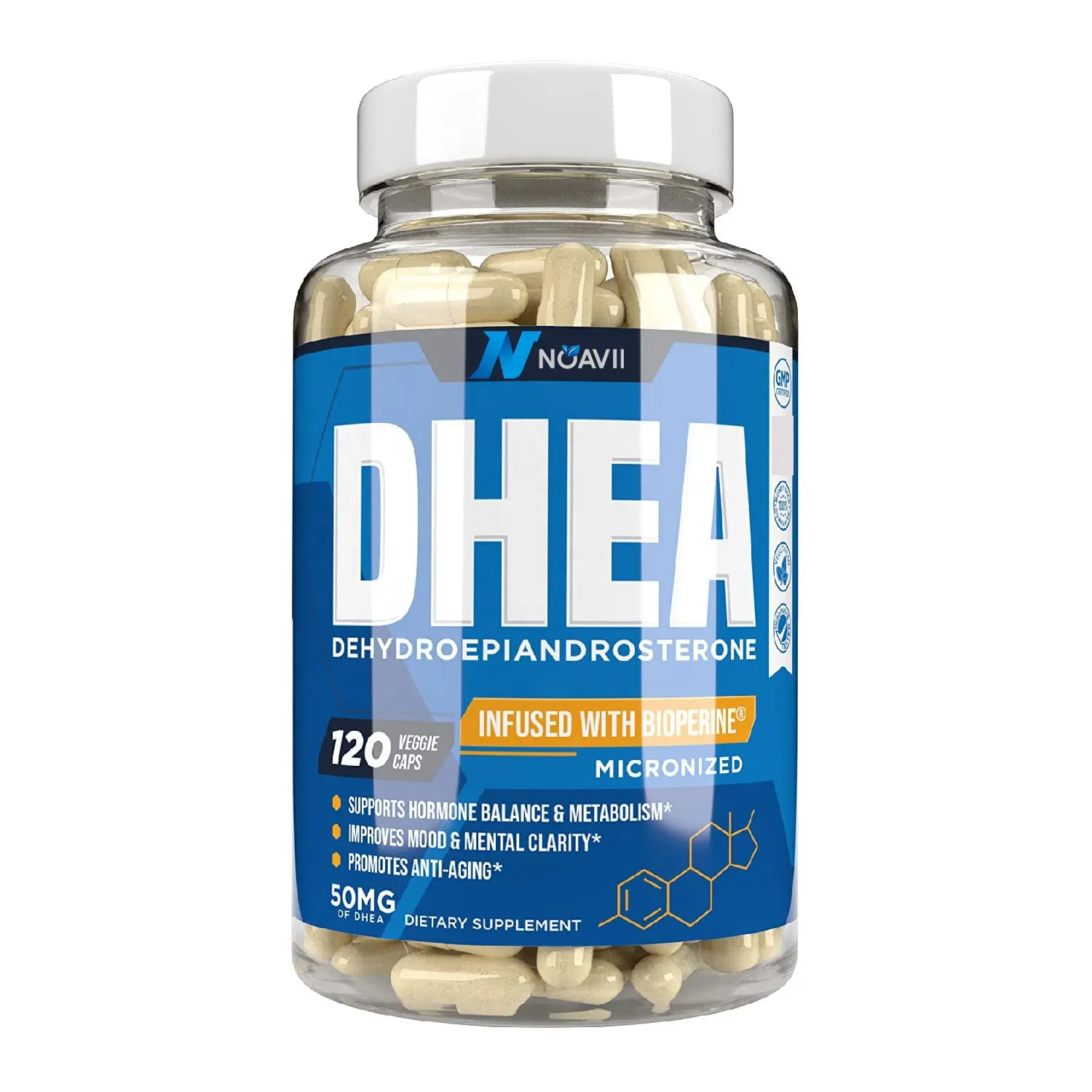 DHEA50mgマイクロ化低刺激性バイオペリンエストロゲンホルモンバランスと筋肉増強120カプセルで強化