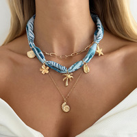 Collier ras du cou superposé style bohème plage pour femme, avec pendentifs étoile de mer et conque, bijoux de vacances, style bohème