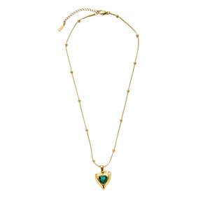 Nuevo Collar con Colgante de Corazón Grueso con Cuentas Finas, Chapado en Oro y Acero Inoxidable, para Mujer, Joyería con Circonita - Product Image 5