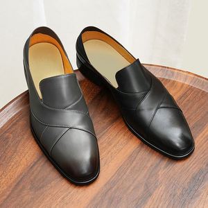 Botas de punta puntiaguda de cuero genuino negro con banda elástica, sin cordones, para oficina y carrera profesional, suela de goma, envío directo - Product Image 4