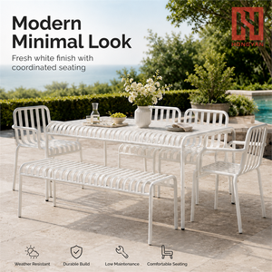 Conjunto de Mesa y Bancos de Hierro Minimalistas Modernos para Exteriores, Estructura Metálica con Recubrimiento en Polvo, <span class=keywords><strong>Muebles</strong></span> de Comedor para Patio, Cafetería, Restaurante, Parque - Product Image 5