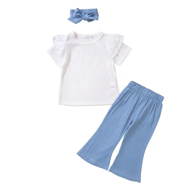 Ropa para niños y niñas al por mayor 3-4 a 10-12 años ropa de bebé trajes camisas acanaladas blancas Azul ropa de bebé