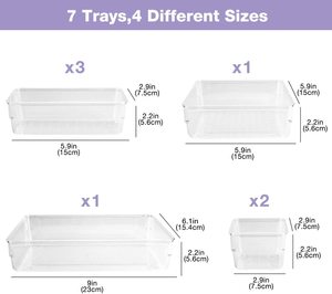 Bộ 7 Ngăn Chia Ngăn Kéo Trong Suốt Khay Sắp Xếp Đồ Trang Điểm Bằng Nhựa Acrylic Trong Suốt 4 Cỡ Hộp Đựng - Product Image 2