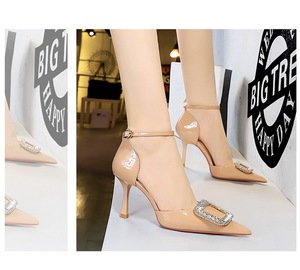 Bridal Female High Heels with <b>Pointed</b> <b>Toe</b> Mesh Lining Breathable Design <b>Flat</b> Metal Rhinestone Buckle 5-8cm Thin Heels - Product Image 5