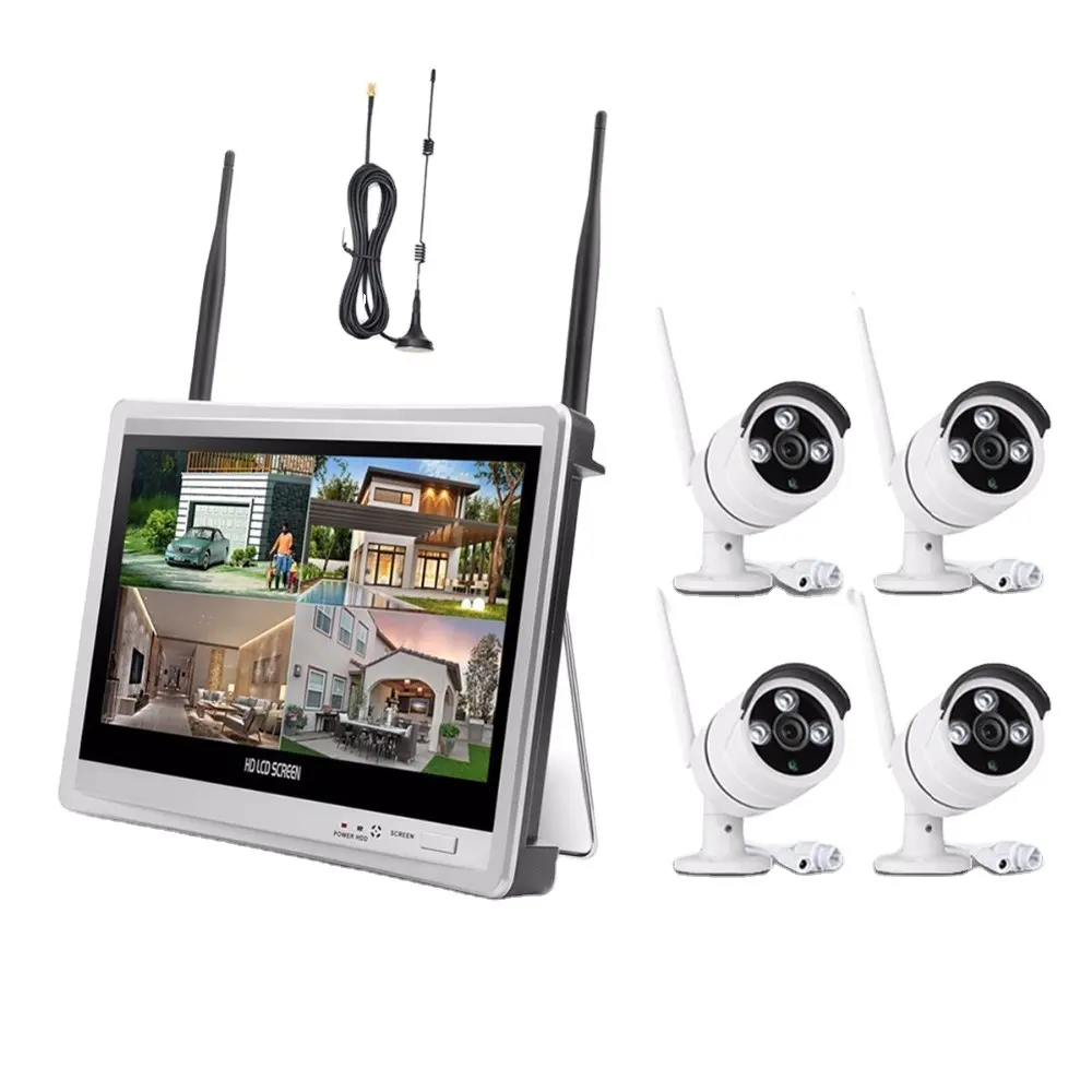 Wireless Home Camera Video Surveillance System 4CH NVR Kit 1080P Security System CCTV 12.5" Monitor 4pcs Outdoor WiFi IP Cam