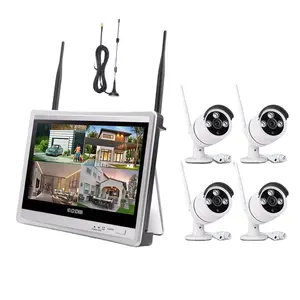 Kablosuz ev kamerası Video gözetim sistemi 4CH NVR kiti 1080P güvenlik sistemi CCTV 12.5 "monitör 4 adet açık WiFi IP kamera