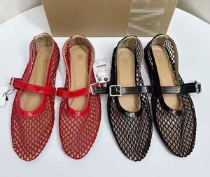 Scarpe da Donna ZA, Sandali alla Moda con Rete Traforata, Nuovo Stile Estivo con Fibbia Metallica, Punta Tonda, Suola Piatta, Scarpe Mary Jane con Taglio Basso - Product Image 1