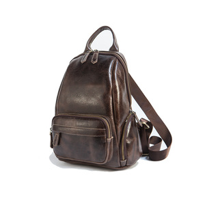 Women's <b>Backpack</b> Genuine Leather Black Solid Color Zipper Closure Multi Functional Bag - Product Image 5