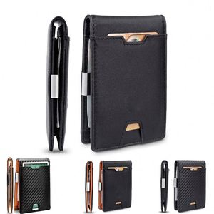 Portefeuille Minimaliste Personnalisé pour Homme avec Pince à Billets en Acier Inoxydable et Cuir Fibre de Carbone, Blocage RFID pour Poche Avant, Cadeau Original - Product Image 1