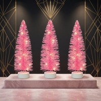 Rosa Glitzer LED-Beleuchteter Weihnachtsbaum-Set Anpassbare Größe Tischdekoration Ohne Batterie