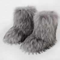 Bottes en cuir antidérapantes à la mode pour femmes avec plateforme en peluche douce Bottes de neige en fausse fourrure Bottes moelleuses pour les fêtes