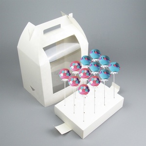 Caja <span class=keywords><strong>de</strong></span> cartón blanca decorativa para llevar, con ventana para exhibir cake pops, caja <span class=keywords><strong>de</strong></span> embalaje <span class=keywords><strong>de</strong></span> papel para dulces, impresión offset - Product Image 1