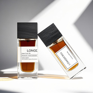 Luxury New Crimp Rectangle Empty <b>Perfume</b> Spray Bottle 30ml 50ml 100ml Clear Square Glass <b>Perfume</b> Bottle with Black Wooden Cap - Product Image 1