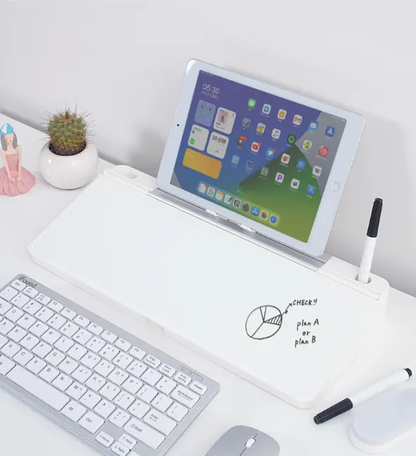Alfombrilla de escritorio para ordenador de borrado en seco negro, tablero de notas, pizarra blanca de escritorio con iluminación Led con calculadora con organizador