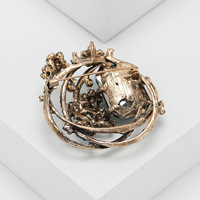 Bros Pin Batu Rhinestone Vintage Model Cincin Terpuntir, Aksen Batu Persegi Gaya Barok, Hiasan Bunga, Unisex, untuk Pesta Pernikahan, Bros Kerah, Ornamen Gaun