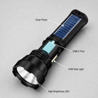 Lampe torche LED portable à énergie solaire, rechargeable, longue autonomie, lanterne d'urgence avec lumière COB, lampe de camping, de pêche et d'extérieur
