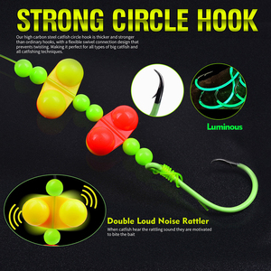 5 pièces de montures de <span class=keywords><strong>pêche</strong></span> <span class=keywords><strong>au</strong></span> poisson-chat avec sonnette sonore et hameçon circulaire lumineux 8/0 #   10/0 #   Pour la <span class=keywords><strong>pêche</strong></span> <span class=keywords><strong>au</strong></span> poisson-chat en lac et en rivière - Product Image 5