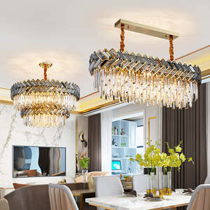 Round Crystal LED <b>Pendant</b> <b>Light</b> Living Room Rectangular Multiple Layer LED Ceiling Modern Chandelier - Product Image 1
