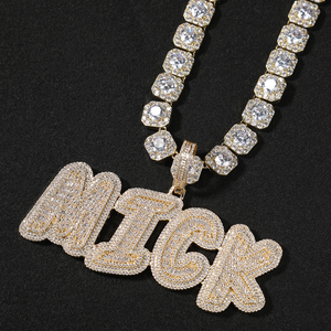 Iced out <span class=keywords><strong>CZ</strong></span> cơ thể chất béo font Baguette tùy chỉnh tên Mặt dây chuyền Hiphop phong cách vòng cổ ban đầu thư cá nhân đồ trang sức cho nam giới phụ nữ - Product Image 6