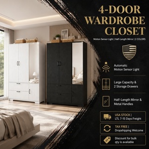 [Stock USA] Armadio in Legno a 4 Ante con Asta Appendiabiti e Ripiani Regolabili, Spedizione Rapida dagli USA, MOQ 1 - Product Image 5