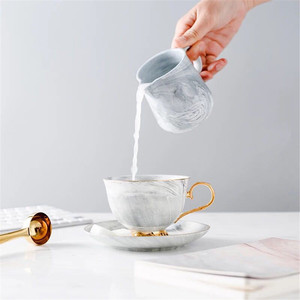 ชุดแก้วกาแฟและจานรองถ้วยเซรามิกสุดชิค,แก้วแฟชั่นเคลือบทองเคลือบดินเผาชาอาหารเช้าเหยือกนมตอนเช้า - Product Image 4