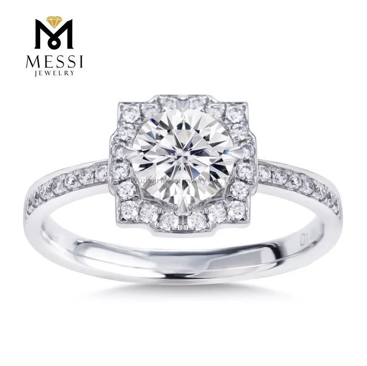 เมสซี่เครื่องประดับทอง14พันทองคำขาวราคา1กะรัตเพชร Moissanite แหวนสำหรับประเทศไทย