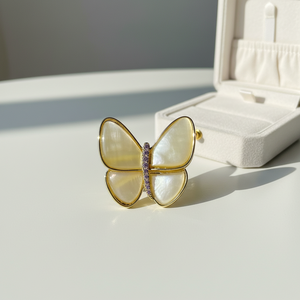 Broches Papillon de Luxe Plaqué Or avec Coquillages Naturels et Zircons pour Décoration de Robe Féminine - Product Image 3