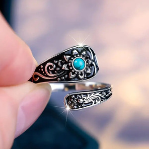 Anello Floreale Boho per Donne, Stile Vintage Turchese, Regolabile, Gioiello Etnico di Tendenza, Anello Minimalista - Product Image 2