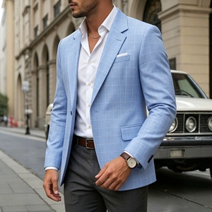 <span class=keywords><strong>Blazer</strong></span> da uomo a quadri azzurro chiaro, monopetto, con revers a revers, vestibilità slim, casual, <span class=keywords><strong>giacca</strong></span> sportiva, <span class=keywords><strong>giacca</strong></span> da lavoro - Product Image 3
