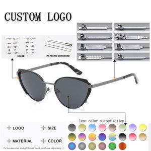 Gafas de sol tipo ojo de gato, montura metálica completa, lentes verdes, protección UV400, protección solar para mujeres adultas - Product Image 2