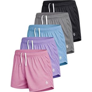 FOXA Pantalones cortos deportivos de malla para mujer, entrepierna de 5 pulgadas, ajuste holgado con bolsillos con cremallera para entrenamiento y gimnasio - Product Image 1
