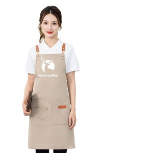 Canvas Waterproof Cross Apron Custom Logo <b>Printed</b> Workwear For Catering Milk Tea Shop Unisex One Size - Product Image 4