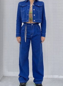 Roupa das mulheres Terno Jaqueta Jeans Duas Peças Conjunto Personalizado Mulheres Terno de Brim Das Senhoras Calças de Brim Calças - Product Image 2