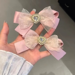 Pinza para el cabello estilo francés con cinta y malla, estilo dulce de princesa, pinza para el cabello con forma de corazón y diamantes de imitación, lazo para el cabello para mujer - Product Image 2