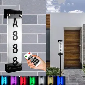 Outdoor Waterproof 7-Color Rgb Led Apartments Garden Door Solar Powered Address Signs House Numbers